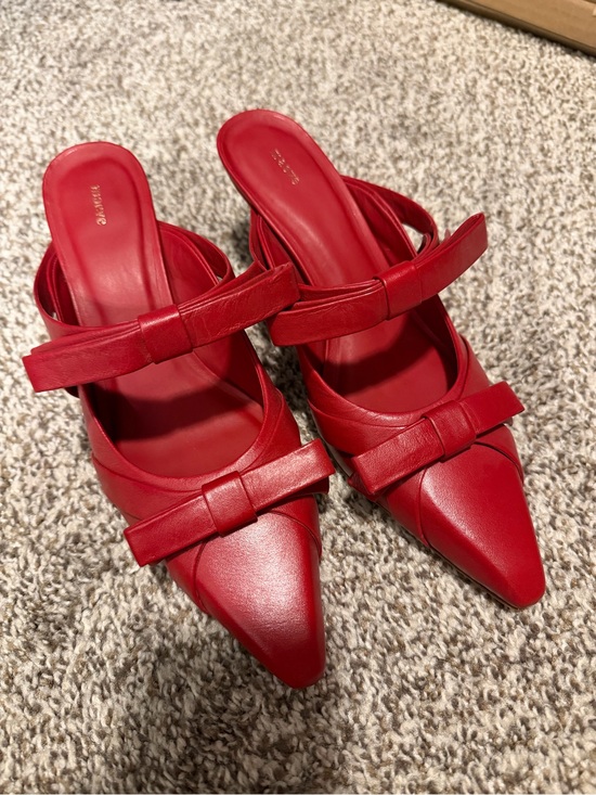 Maeve Shoes - Maeve by Anthropologie Red Bow Pointed-Toe Women's Mule, size 7.5